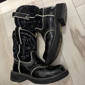 Ariat Fatbaby Women's Black Patent Leather Suede Western Cowboy Ankle Boots 7 B
